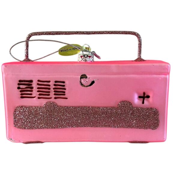 Boombox Handmade Glass Ornament Exchange Collectible by Cody Foster & Co in PINK - Picture 2 of 5